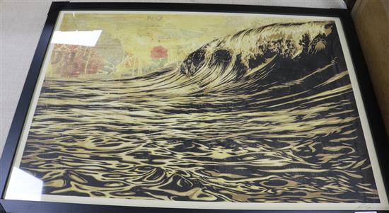 Shepard Fairey, dark wave, signed screenprint